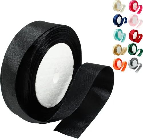 Cinta de satén negra de 1 pulgada x 25 yardas, perfecta para ramos de boda, envolver regalos, manualidades y costura