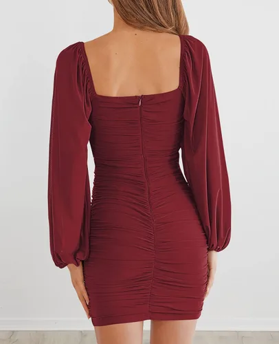 Miniatura 3 de MEROKEETY Minivestido de manga larga con cuello cuadrado para mujer