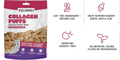 Miniatura 5 de Icelandic+ Colágeno Puffs: Colágeno de carne horneada con médula de cordero 1.3 oz – Golosinas para perros pequeños, picaduras de proteína