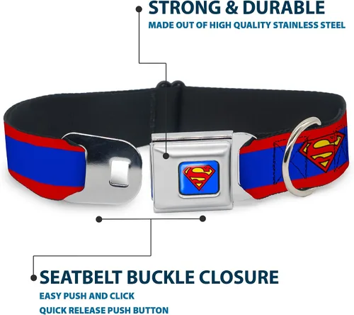 Miniatura 4 de Collar de perro Hebilla de cinturón de seguridad Superman Shield Stripe Rojo Azul 9 a 15 pulgadas 1.0 pulgadas de ancho