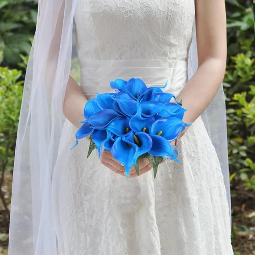 Miniatura 4 de IPOPU 24 flores falsas azules, flores de seda de tacto real para ramos de boda, centros de mesa, despedida de soltera, fiesta, hogar, arreglos
