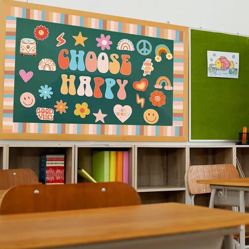 Miniatura 5 de ZOiiWA Groovy - Juego de decoración de tablón de anuncios retro, estilo hippie y bohemio, juego de tablón de anuncios para escuela, autobús escolar