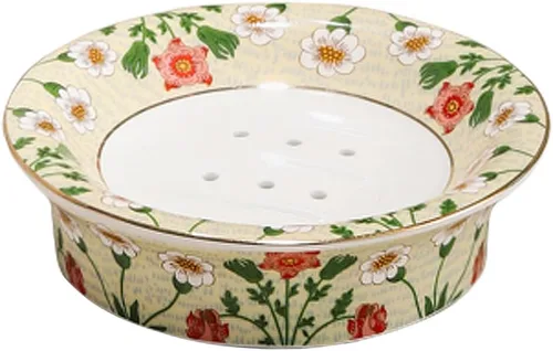 Jabonera decorativa floral autodrenante, bandeja de jabón redonda de doble capa, jabonera de cerámica vintage (estilo B)