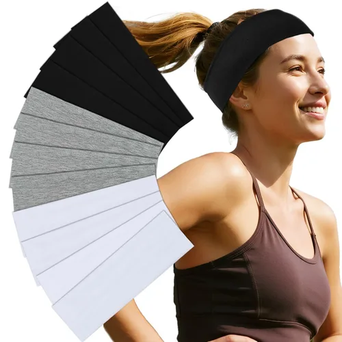 Sefiinh Diademas para mujer, paquete de 12 diademas elásticas para yoga, color blanco y negro, bandas elásticas para el cabello para mujer,