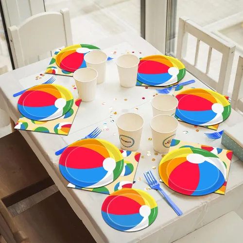 Miniatura 5 de Kepeel 96 piezas de platos de papel desechables para fiestas de verano en la piscina y la playa, servilletas, suministros de decoración para fiestas