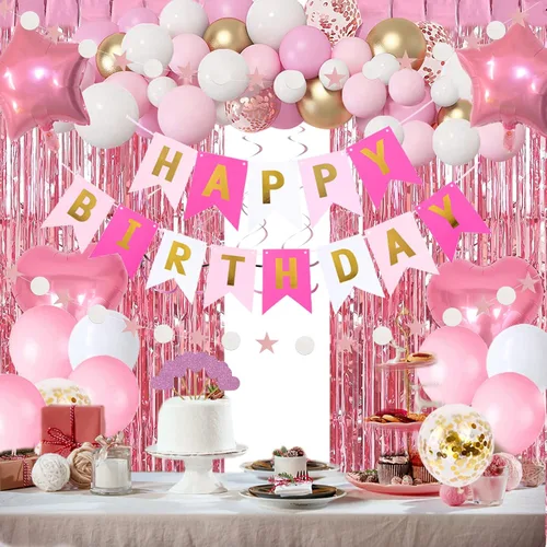 Miniatura 12 de Kit de decoración de cumpleaños azul marino y oro rosa, globos de oro rosa para suministros de fiesta de cumpleaños para mujeres, niñas y hombres