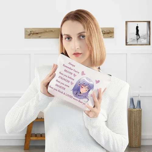 Miniatura 4 de WZMPA Amine Girl - Bolsa de cosméticos para fanáticos del anime, regalo You Are Braver Stronger Smarter Than You Think Japón Anime maquillaje bolsa