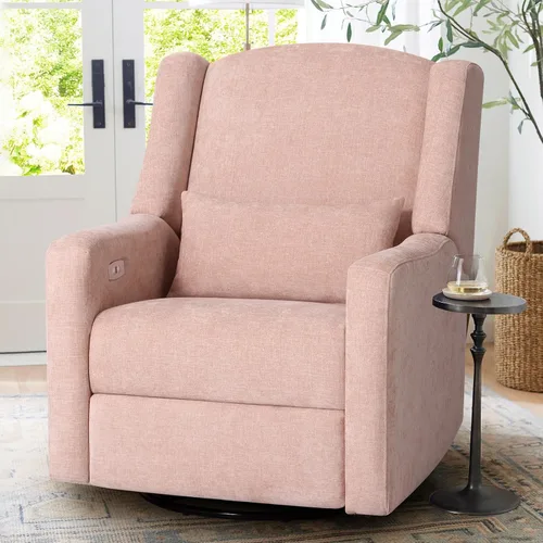 Silla reclinable eléctrica giratoria, planeador grande para guardería con puerto de carga USB, mecedora tapizada de felpilla para dormitorio,