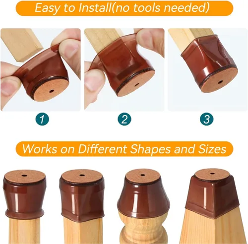 Miniatura 4 de 24 piezas de protectores de patas de silla marrón, almohadillas de fieltro para muebles con cubiertas de silicona para sillas, protectores de patas