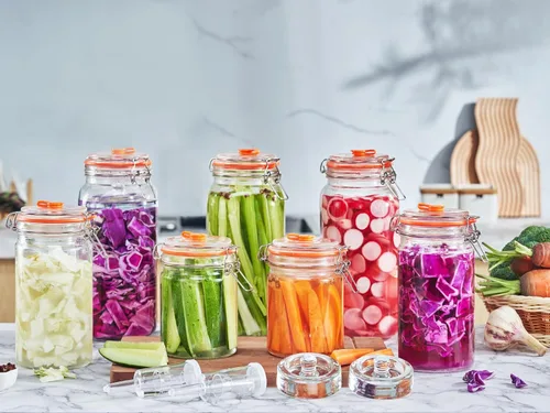 Miniatura 8 de JILLMO Tarro de fermentación, kit de fermentación de vidrio de 2 litros con pesas y esclusas de fermentación para kombucha, chucrut, paquete de 2