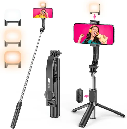 Miniatura 10 de SelfieShow Selfie Stick, Palo de Selfie Extensible con Trípode, Control Remoto Inalámbrico y Soporte de Trípode, Portátil, Ligero, Compatible