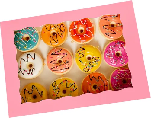Paquete de 15 cajas de pastelería rosa de 14 x 10 x 3 pulgadas, donas grandes, magdalenas, cajas de galletas con ventana de PVC, caja de papel