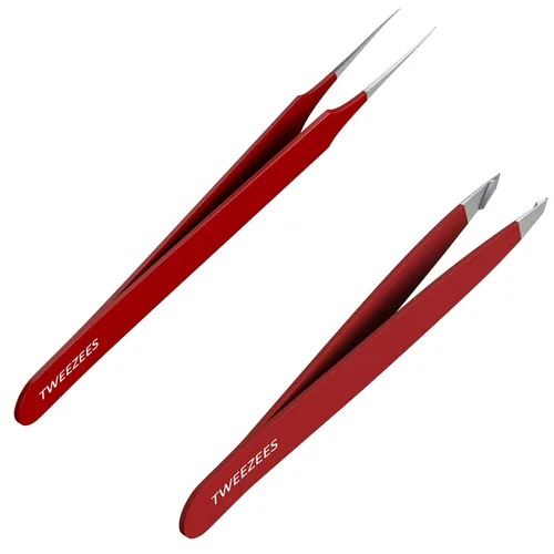 Miniatura 10 de Pinzas de acero inoxidable negras de precisión Punta inclinada profesional y pinzas de punta astilla para cejas Herramienta de eliminación