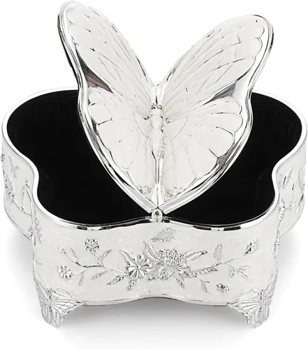 Hipiwe Joyero de metal vintage, organizador de baratijas, caja de exhibición de joyas con forma de mariposa, caja de tesoro, caja de anillo, aretes,