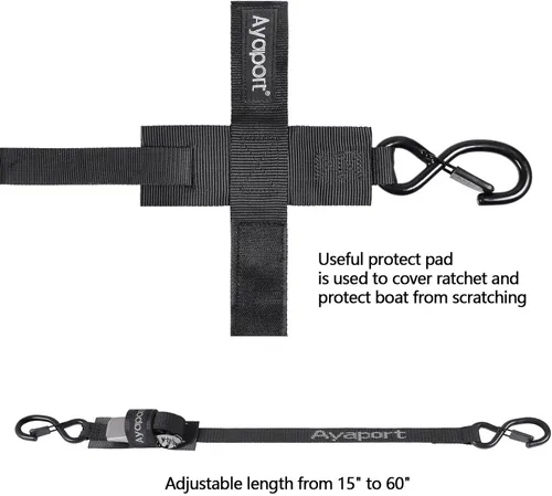 Miniatura 5 de Ayaport Correas de amarre para remolque de barco (trinquete de acero inoxidable) de 1.5 m, 1089 kg de fuerza de rotura Correas de trinquete