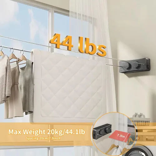 Miniatura 4 de Tendedero retráctil para interiores y exteriores, estante de secado de ropa montado en la pared sin descolgamiento, 5.1 m de alambre de acero