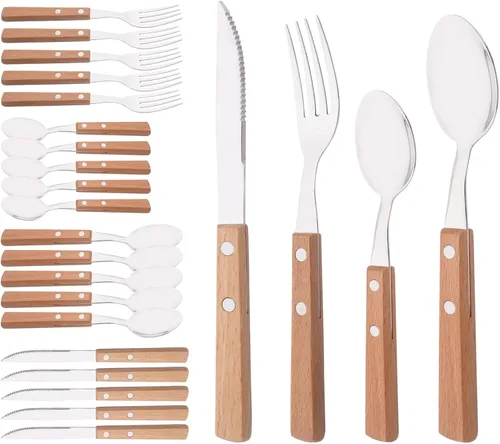 Miniatura 9 de Juego de 8 cucharas de espresso, juego de cubiertos de acero inoxidable 304 con mango de madera, cucharas pequeñas para postre, té, aperitivo, café