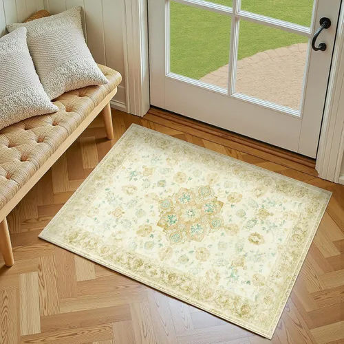 jinchan Alfombra floral primaveral de 2 x 3 pies para entrada, alfombra desgastada lavable, de pelo corto, suave, pequeña, antideslizante, tapete