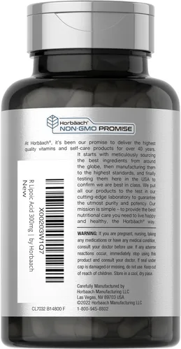 Miniatura 3 de Horbäach Ácido R-lipoico estabilizado de 300 mg 60 cápsulas con optimizador de biotina Sin OMG, sin gluten Suplemento Na-RALA