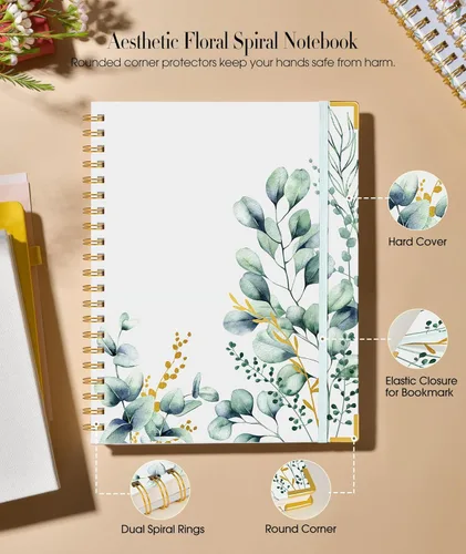Miniatura 2 de Cuaderno estético en espiral para mujer, 200 páginas, cuadernos rayados de 8.5 x 11 pulgadas, diarios en espiral grandes de tapa dura A4 con papel