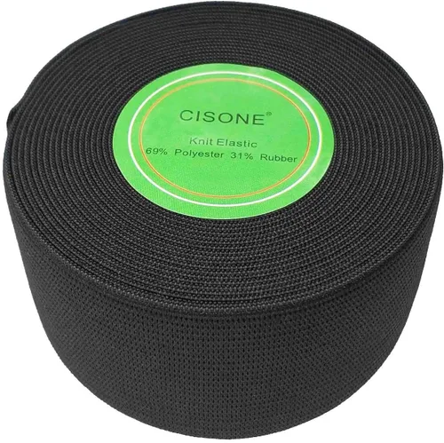 Miniatura 3 de Tejido elástico de 1.5 pulgadas de ancho, color negro, elástico de alta elasticidad, banda elástica de punto de 5 yardas