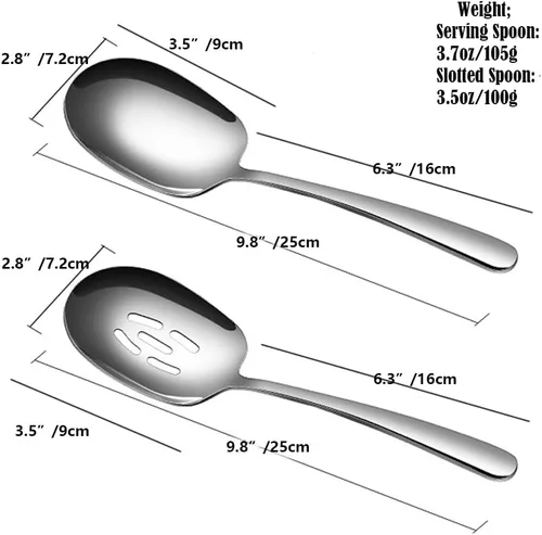 Miniatura 5 de Juego de cucharas de servir extra grandes, cuchara ranurada de acero inoxidable 18/8 y cuchara de servir, juego de cucharas de bufé de 9.8 pulgadas