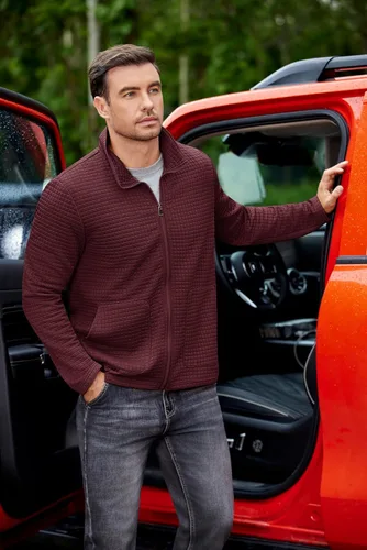 Miniatura 7 de COOFANDY Chaqueta Varsity Ligera para Hombre Chaquetas Bomber Casuales Sudaderas Waffle con Cremallera y Bolsillo