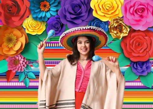 Miniatura 2 de Fondo de fiesta temática mexicana a rayas, fiesta de Cinco de Mayo, fondo de flores de papel, decoración de fiesta para decoración de mesa