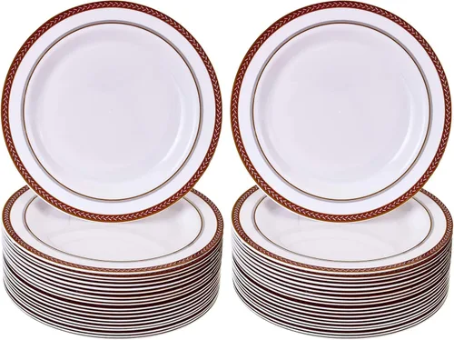 Miniatura 11 de Silver Spoons Juego de vajilla desechable Platos de plástico resistente Elegante aspecto fino de porcelana Incluye: 20 platos llanos, 20