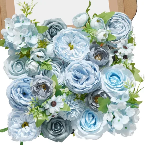 Miniatura 20 de Serwalin Flores artificiales, flores rosadas, flores de seda falsas, flores de pastel de boda, flores para ramos de boda, centros de mesa, Un rosa