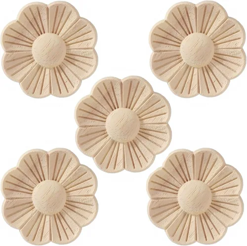 Miniatura 10 de 4 piezas de madera tallada de onlay apliques de madera de rosa tallada para muebles de cama, decoración de gabinete