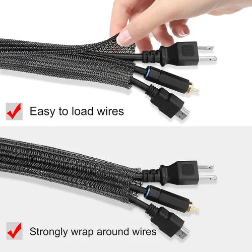 Miniatura 2 de Malla protectora de cable de 10 pies y 1/2 pulgada, funda dividida para cable de alimentación, USB, audio, cable para TV y computadora, protector