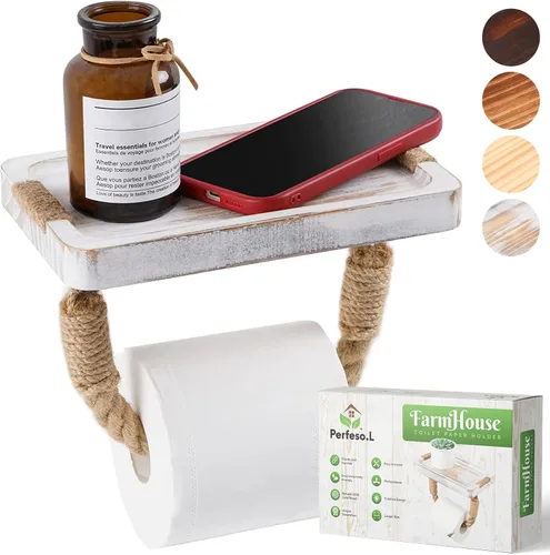 Soporte para papel higiénico de granja, color blanco, cuerda costera para playa, decoración de baño, toallero de madera rústica, soporte para rollo