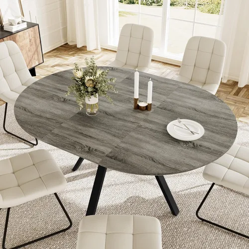 Miniatura 6 de HIPIHOM Juego de mesa de comedor redonda extensible para 6 personas, mesa de cocina extensible de 43.3 a 59.1 pulgadas con 6 sillas tapizadas, Mesa