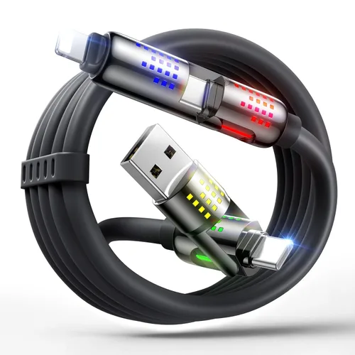 MAGIC JOHN Cable de carga 240W 4 en 1, 4 pies USB C a Lightning [Certificado MFi], cargadores múltiples para todos los dispositivos, USB A/C grueso