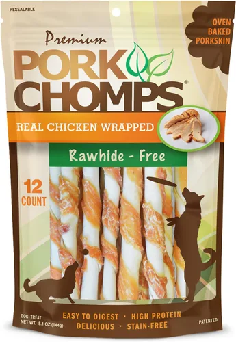 Miniatura 12 de Pork Chomps Masticables de piel de cerdo horneada para perros, mini giros de 5 pulgadas, 30 unidades, envoltura con sabor a pepperoni, golosinas
