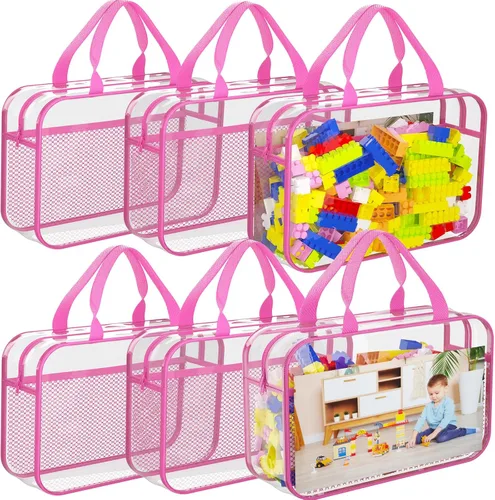 Miniatura 10 de Juego de 4 bolsas de almacenamiento de juguetes con cremallera para niños y niñas, bolsas organizadoras grandes de PVC con bolsillos laterales