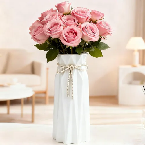 Miniatura 11 de Disoza Florero de cerámica de 9.5 pulgadas de alto x 3.9 pulgadas de ancho, jarrón rosa moderno para decoración del hogar para centros de mesa