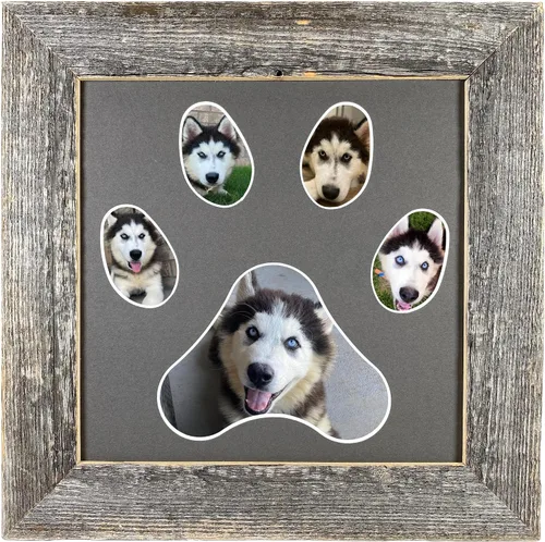 BARNWOODUSA - Marco de collage de huellas de perro o gato, marco de fotos de 5 aperturas para mascotas, conmemoración del viaje de la mascota, gris
