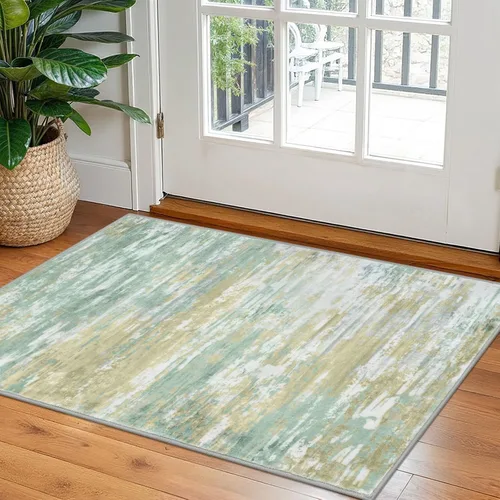 Miniatura 139 de KOZYFLY – Alfombra de pasillo moderna y lavable de diseño abstracto verde, 2 x 5 pies, antideslizante, suave y de pelo corto, ideal para cocina