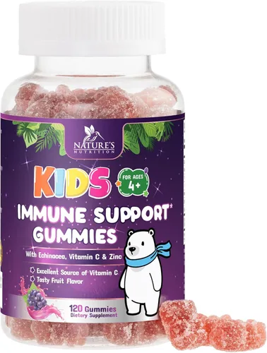 Gomitas de apoyo inmunológico para niños, vitamina C, zinc y equinácea Suplemento diario de gomitas para niños de 4 años en adelante, Vitamina C