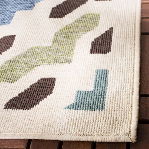 Miniatura 5 de SAFAVIEH Alfombra lavable al aire libre Veranda Collection – Alfombra de pasillo de 2 pies 3 x 8 pies, color crema y aguamarina, no desprende pelusa