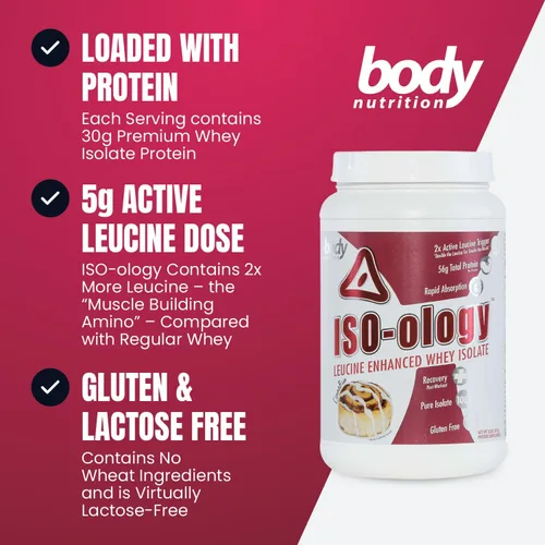 Miniatura 3 de Body Nutrition ISO-Ology, proteína aislada de suero en polvo mejorada con leucina, suplemento de recuperación después del entrenamiento, suero