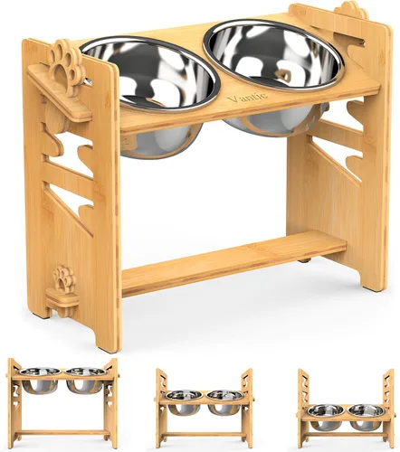 Miniatura 15 de Vantic Cuencos elevados para perros, soporte elevado ajustable para cachorros y gatos pequeños, alimentador de alimentos de bambú resistente