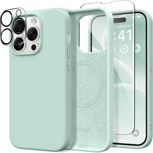 Miniatura 265 de GONEZ Funda de silicona para iPhone 14 Pro Max, compatible con MagSafe, con protector de pantalla + protector de lente de cámara, silicona líquida a