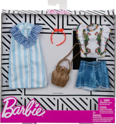 Miniatura 2 de Barbie Ropa: 2 trajes de muñeca incluyen un vestido camisero azul y blanco, regalo para niños de 3 a 8 años