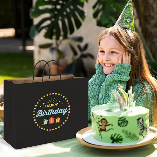 Miniatura 8 de MESHA Bolsas de regalo grandes de 16 x 6 x 12 pulgadas, 50 unidades, bolsas de papel negro con asas a granel, bolsas de compras de papel kraft