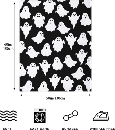Miniatura 4 de Manta de fantasma de Halloween, linda y divertida, manta de franela suave y acogedora para sofá, cama, sofá, Halloween, espeluznante decoración