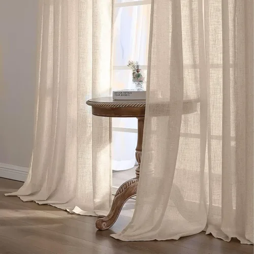 Miniatura 3 de CUCRAF Cortinas de lino beige natural que no se transparentan, cortinas de privacidad semitransparentes de 72 pulgadas, cortina de filtrado de luz