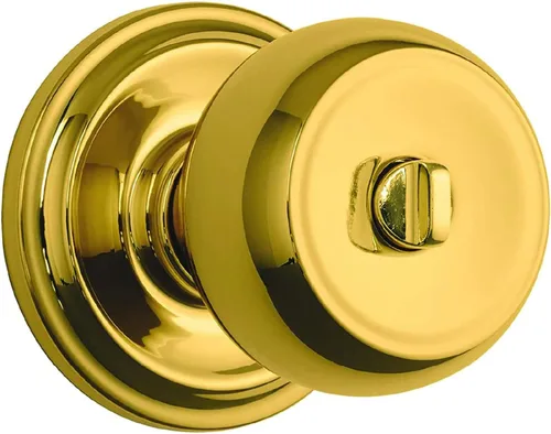 Brinks Cerraduras de puerta con rotación de empuje y tirador Stafford, pomo para cama/baño, latón pulido, 23021-105